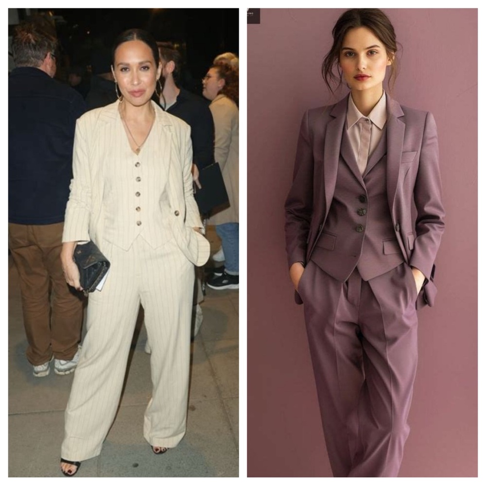 Vince. Matching 3 piece pants suit double breasted blazer size small Cream